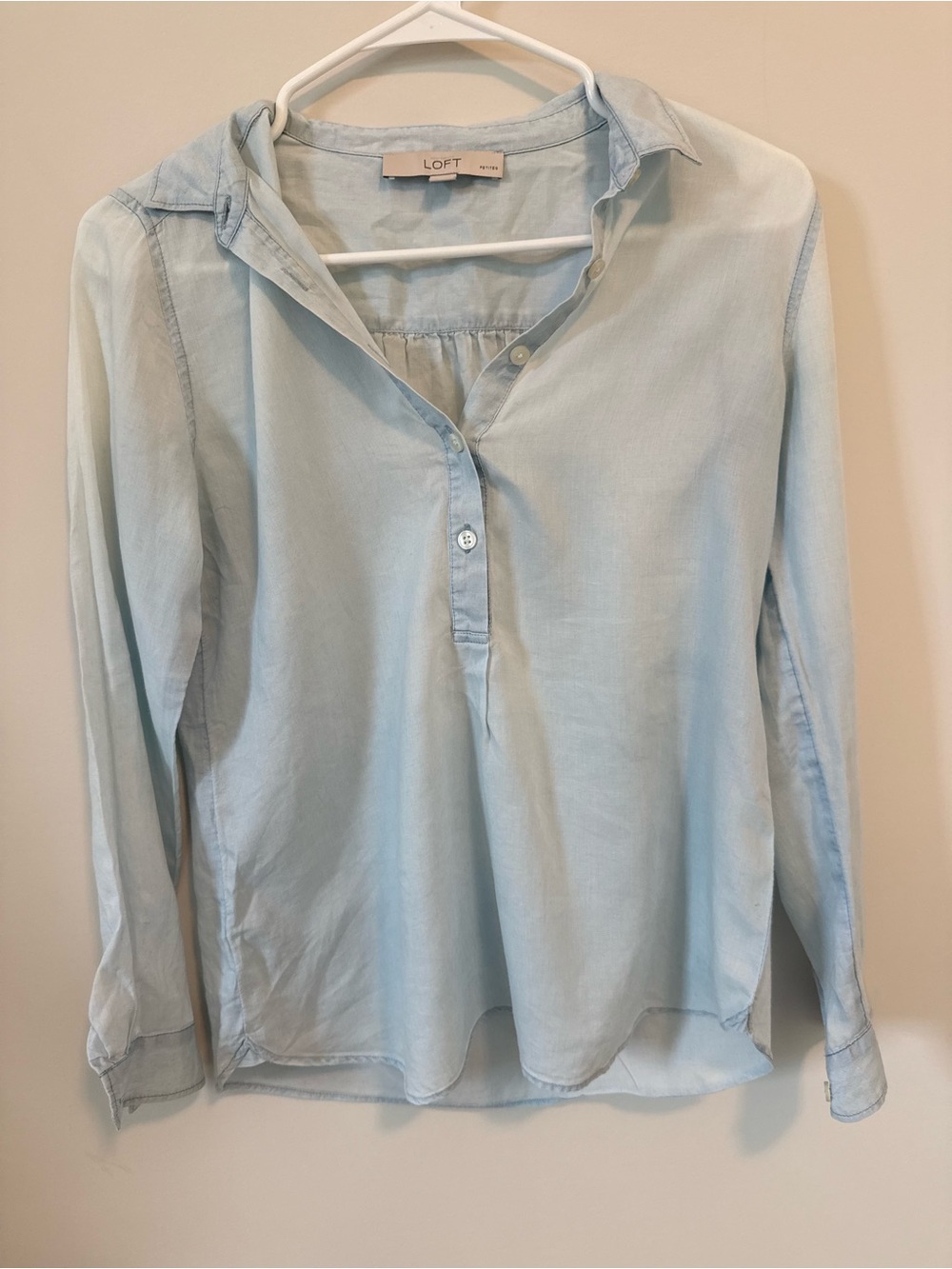LOFT Pale Blue Button-Front Top Size XS Petite